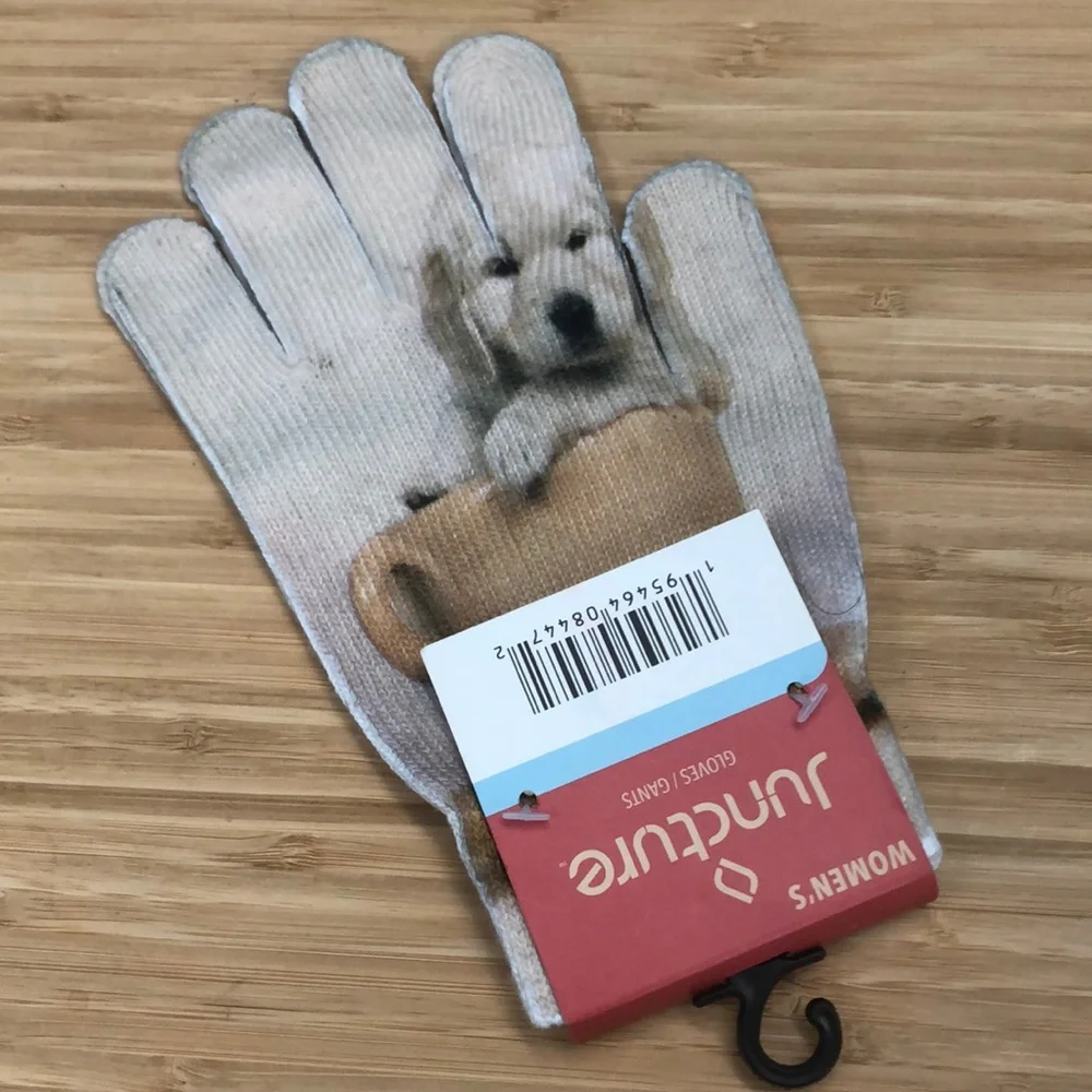 JUNCTURE KNIT GLOVES WITH PUPPY DESIGN • NWT